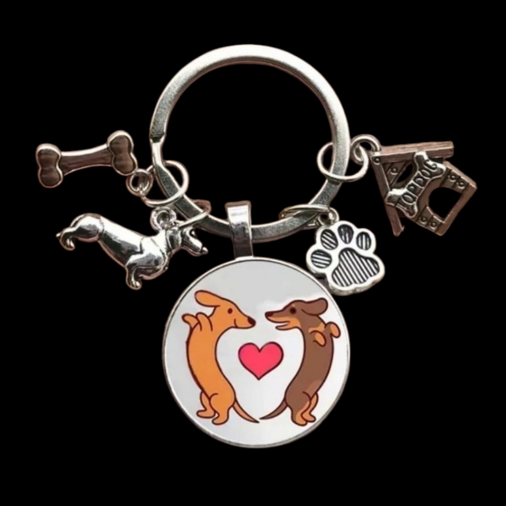 Dachshund Lovers Round Dog Animal Tag Key Chain‎ Purse Charm Key Holder Keyring